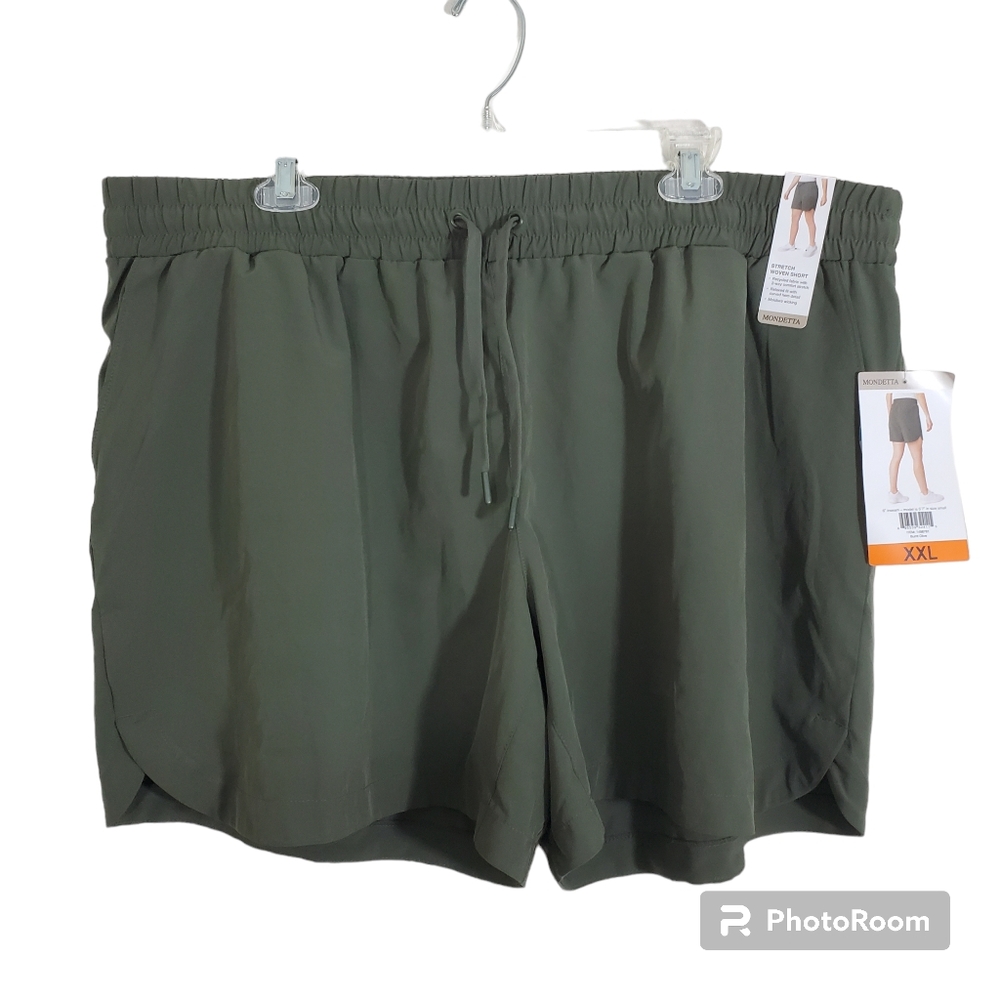 NWT Mondetta Athletic Athleisure Stretch Woven Shorts Burnt Olive Green XXL